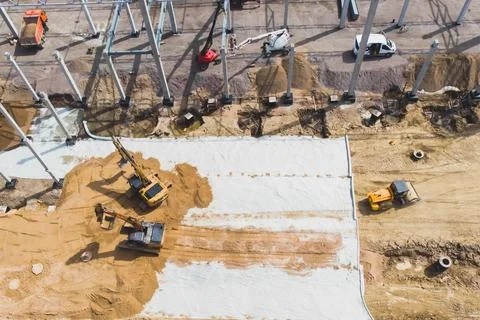 Construction site of a large warehouse storage building and logistics cente.. Fotos de archivo