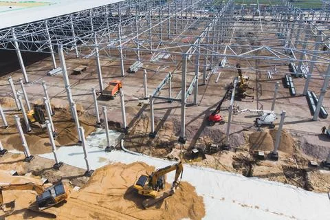 Construction site of a large warehouse storage building and logistics cente.. Fotos de archivo