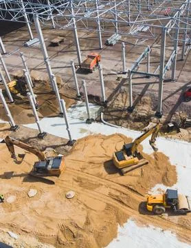 Construction site of a large warehouse storage building and logistics cente.. Fotos de archivo