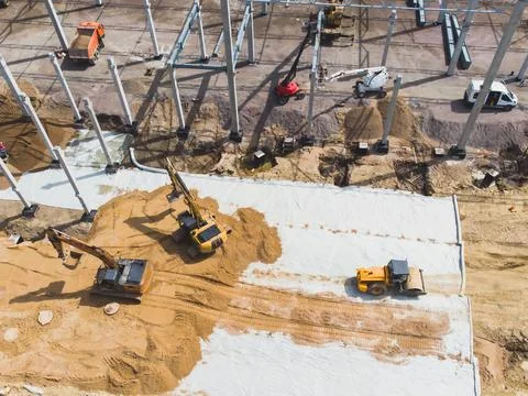 Construction site of a large warehouse storage building and logistics cente.. Fotos de archivo