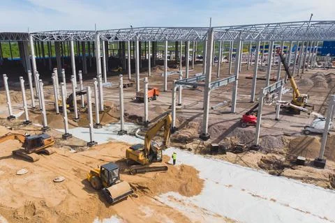 Construction site of a large warehouse storage building and logistics cente.. Fotos de archivo