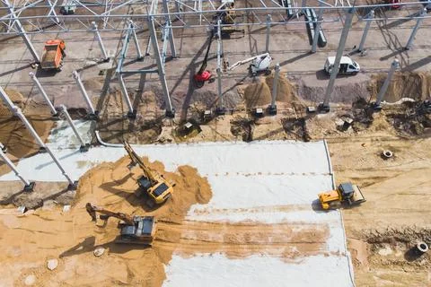 Construction site of a large warehouse storage building and logistics cente.. Fotos de archivo