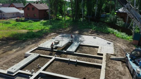 Construction site. Laying of slabs, bricks, concrete mortar. Stock Footage 167590621