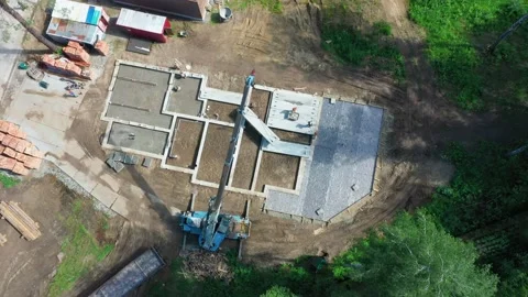 Construction site. Laying of slabs, bricks, concrete mortar. Stock Footage 167590647