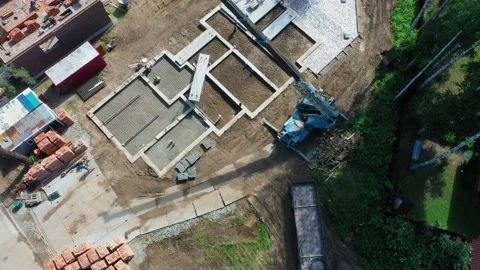 Construction site. Laying of slabs, bricks, concrete mortar. Stock Footage 167590648