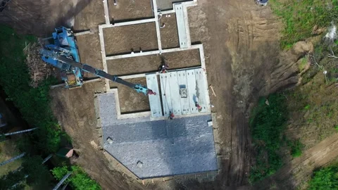 Construction site. Laying of slabs, bricks, concrete mortar. Stock Footage 167590650