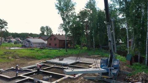 Construction site. Laying of slabs, bricks, concrete mortar. Stock Footage 167590671