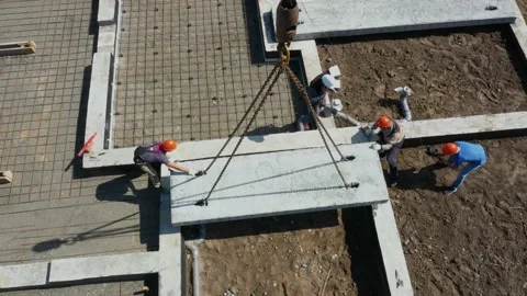 Construction site. Laying of slabs, bricks, concrete mortar. Stock Footage 167590689