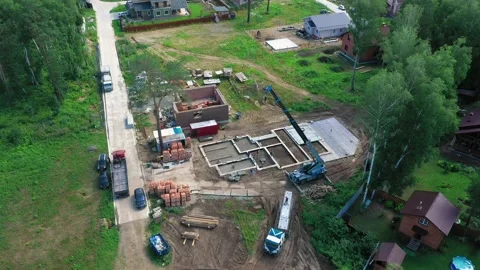 Construction site. Laying of slabs, bricks, concrete mortar. Stock Footage 167590695