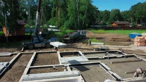 Construction site. Laying of slabs, bricks, concrete mortar. Stock Footage 167590697