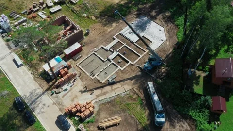 Construction site. Laying of slabs, bricks, concrete mortar. Stock Footage 167590698
