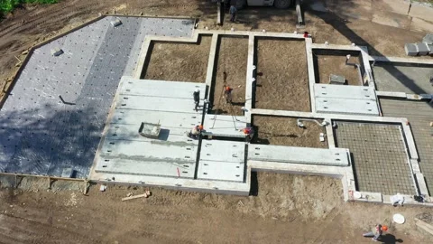 Construction site. Laying of slabs, bricks, concrete mortar. Stock Footage 167590708