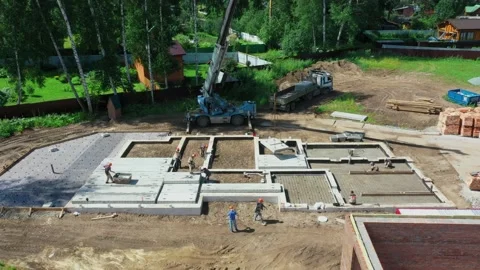 Construction site. Laying of slabs, bricks, concrete mortar. Stock Footage 167590724