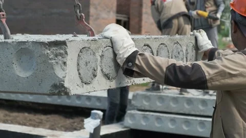 Construction site. Laying of slabs, bricks, concrete mortar. Stock Footage 167590744