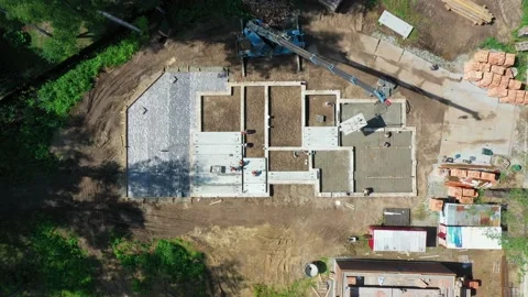 Construction site. Laying of slabs, bricks, concrete mortar. Stock Footage 167590750