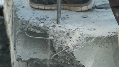 Construction site. Laying of slabs, bricks, concrete mortar. Stock Footage 167590773