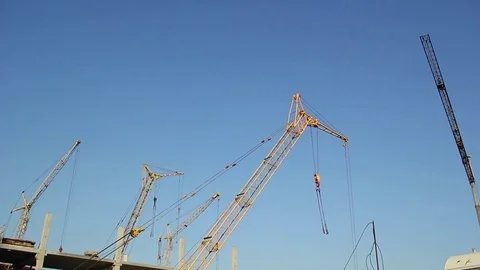 Construction site. Lifting cranes. Project. Stock Footage 75544974