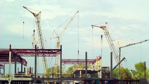 Construction site. Lifting cranes. Project. Stock Footage 75545016