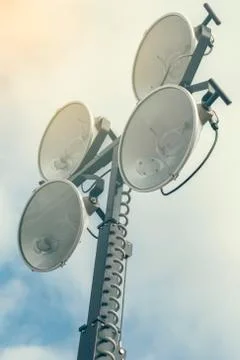 Construction site lighting stand with four spotlights Stock Photos