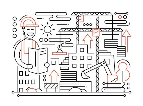 Construction Site - line design composition Stock Illustration
