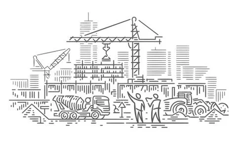 Construction site line sketch. Stock Illustration