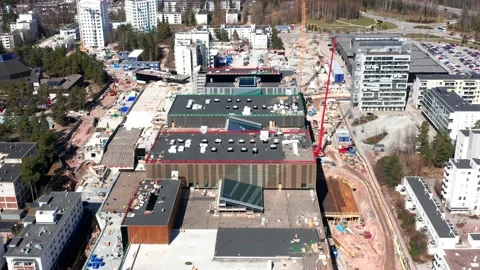 The construction site of Lippulaiva shopping mall in Espoo Stock Footage 154252002