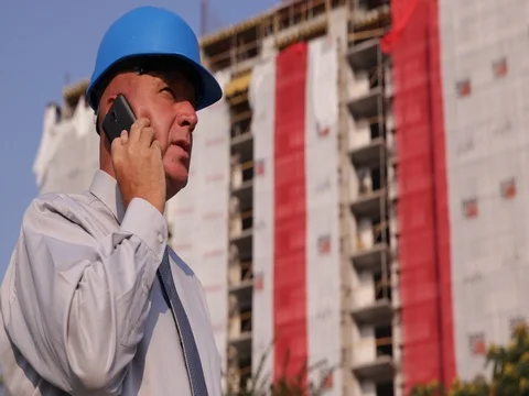 Construction Site Manager Phone Call Architect Engineer Construction Development Stock Footage 83661283