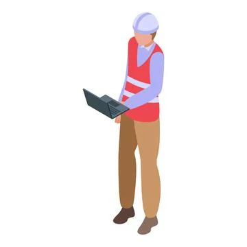 Construction site manager using laptop wearing hard hat and safety vest Stock Illustration