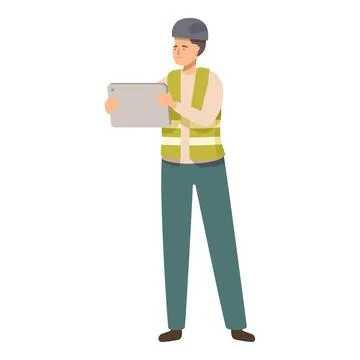 Construction site manager wearing hardhat holding tablet and giving instructions Stock Illustration