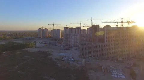 Construction site with many cranes at a big city. Aerial view Stock Footage 62639016