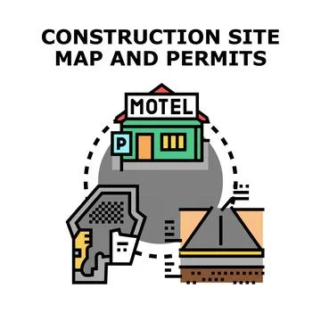 Construction site map and building development permits Stock Illustration