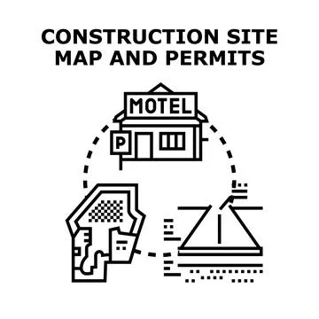 Construction site map and building development permits Stock Illustration