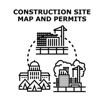 Construction site map and permits concept Ilustração Stock