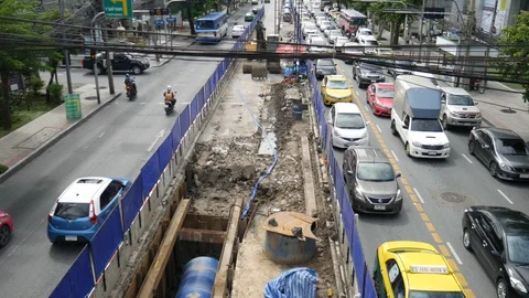 Construction site of mass transit on the road Stock Footage 103033434