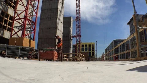 Construction Site Materials and worker Stock Footage 81457424