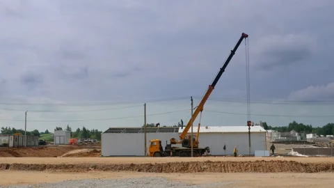 Construction site of meat processing plant Vídeo Stock 157058924