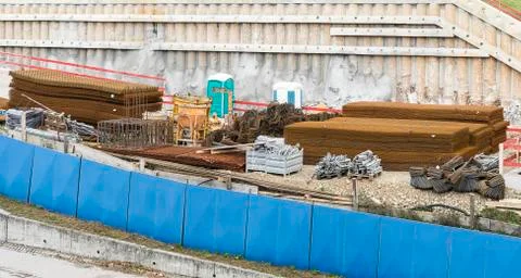 Construction site with metal frames Stock Photos