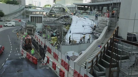 Construction site - metro station building in Hong Kong Stock Footage 71793079