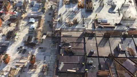 Construction site in midtown of modern city from top view Stock Footage 79300843