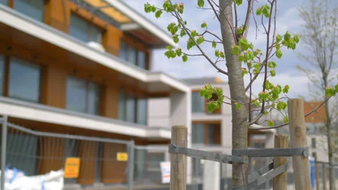 Construction site of a modern building in 4K Slow motion 60fps Stock Footage 155530602