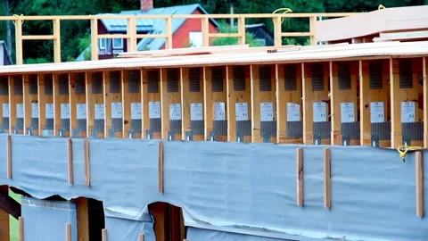 Construction site modern building techniques prefabricated elements light gauge Stock Footage 326281703