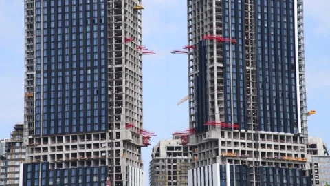 Construction site of modern buildings Stock Footage 277657123