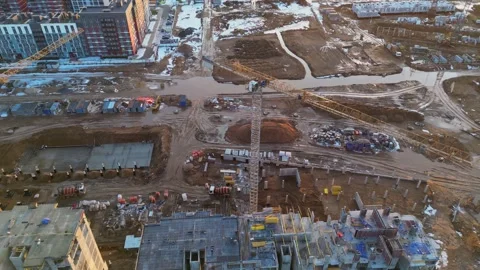 Construction site of the modern district Stock Footage 240818403