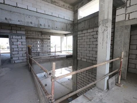 Construction Site of a modern house on a plot of land. No People present. Stock Photos