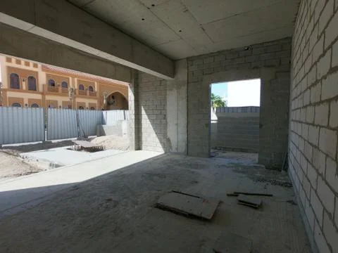 Construction Site of a modern house on a plot of land. No People present. Stockfoto's