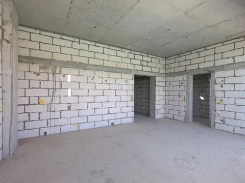 Construction Site of a modern house on a plot of land. No People present. Stock Photos