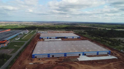 Construction site of modern industrial complex aerial view Stock Footage 139127275