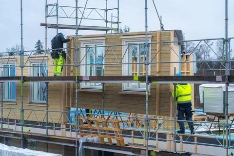 Construction site of modern two floor apartment house Stock Photos