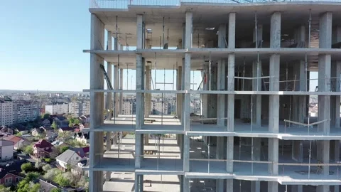 Construction site with monolith frames of new multi story buildings Stock Footage 155197514