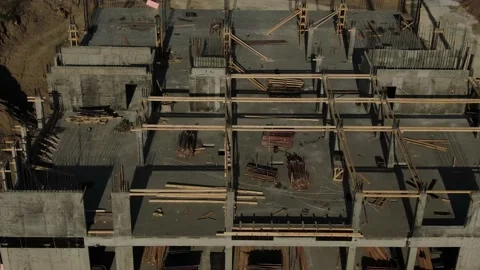 Construction site with monolithic with elements of monolithic reinforced Stock Footage 165436036